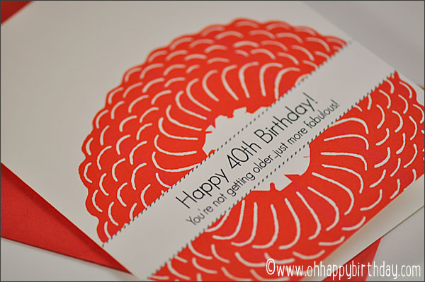 Happy 40th Birthday card with Japanese woodcut design of a flower. Free printable available for download and print.