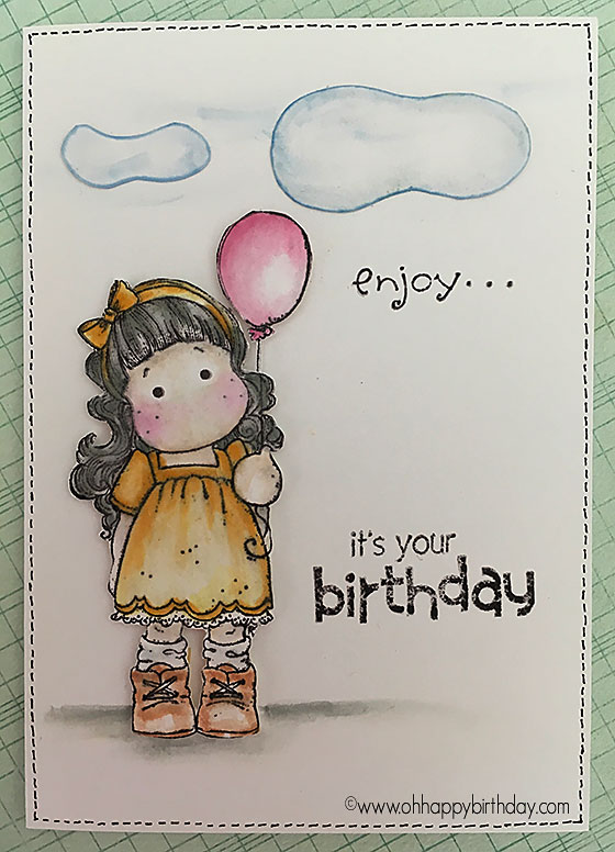 Birthday balloon card - completed at last! So much fun to do and so relaxing colouring in the image. Love to do stamping.