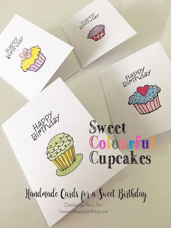 birthday cupcake cards - cupcake design - swirls, heart, flowers, sprinkles and polka dots. Have a stack of these handmade happy birthday cards at hand.