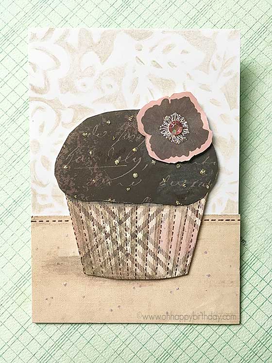 Cupcake birthday card with flower and cupcake liner
