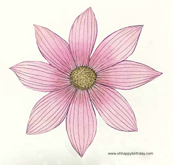 Watercolour Flower in Pink Wash - to be made into a birthday card.