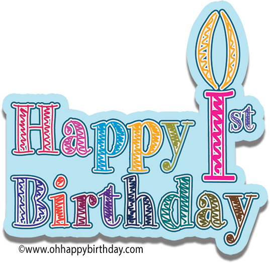 1st birthday clip art with the words Happy 1st Birthday - the candle is the one.