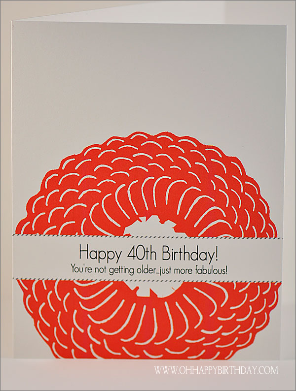 Front View of Japanese Woodcut Flower 40th Birthday Card